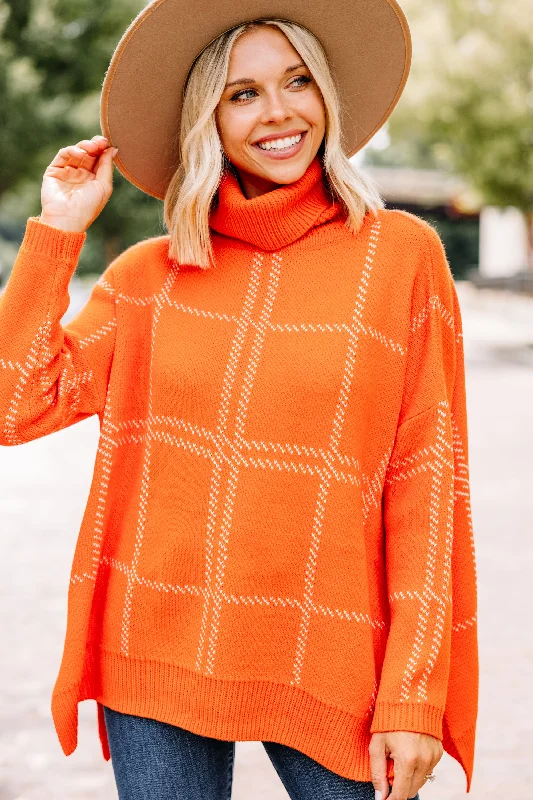 Mountain Views Orange Plaid Sweater Iron Safe Non-Iron Wrinkle Free