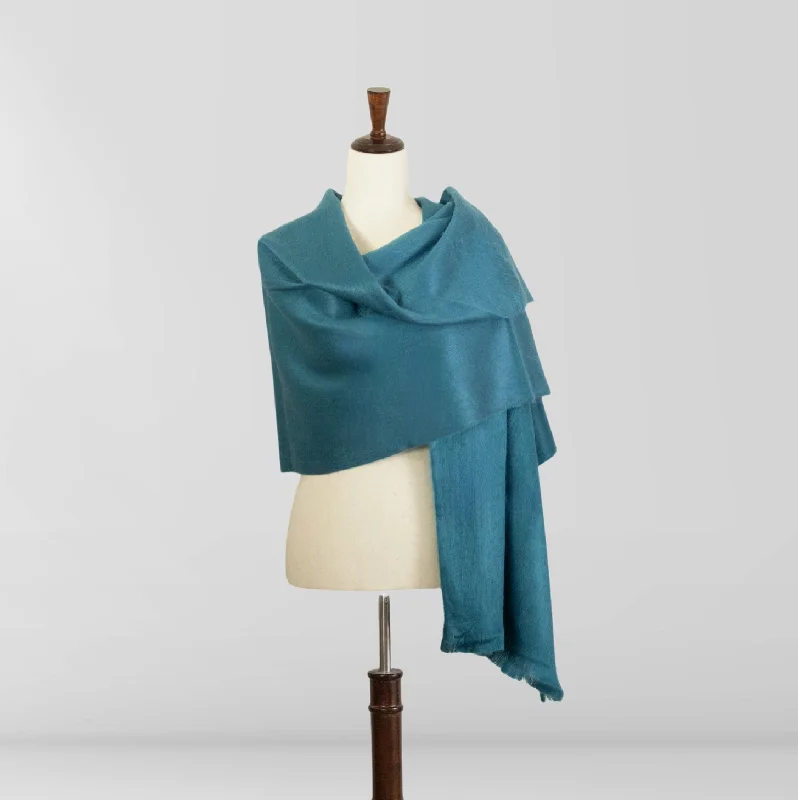 Garza - Turquoise Alpaca Wool Shawl Chic Embroidered Shawl Wrap