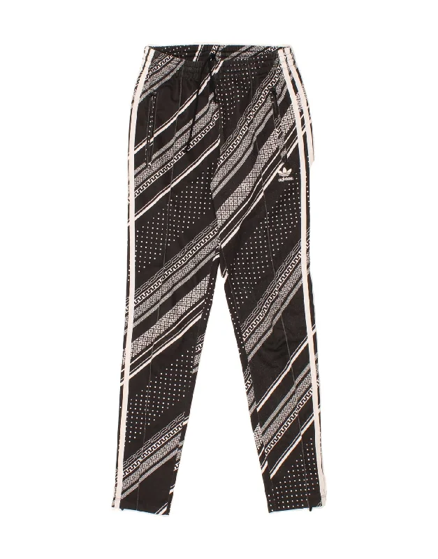 ADIDAS Womens Abstract Pattern Tracksuit Trousers UK 4 XS Black Polyester Trousers High Rise Slim Fit