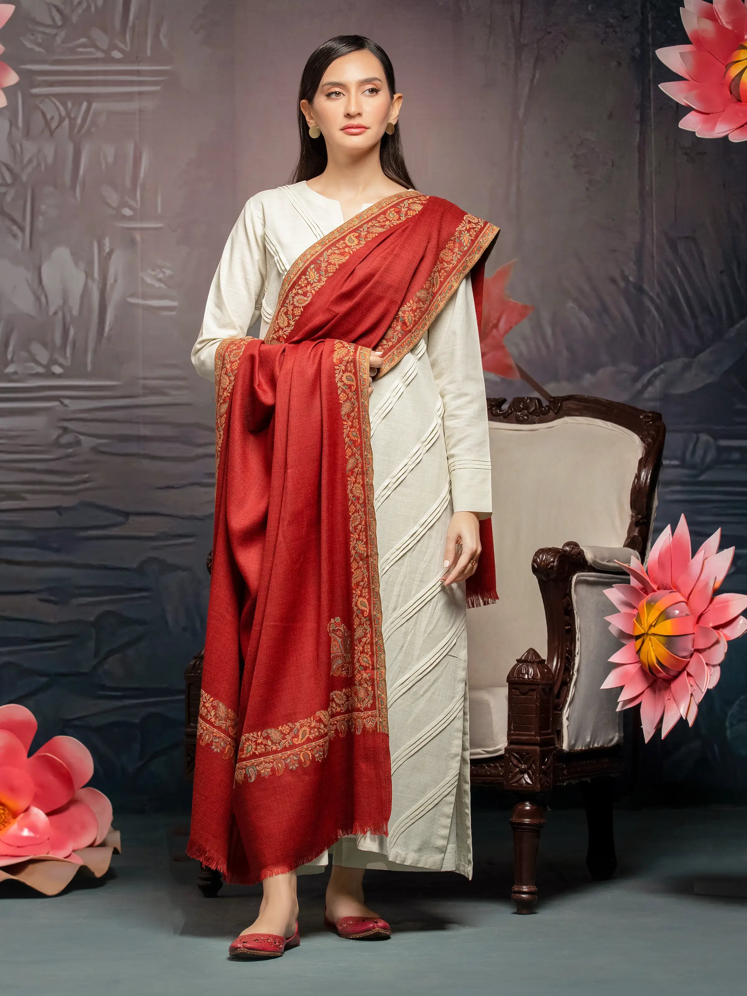 Pashmina Jacquard Zari Shawl - EWMS5-014 Lightweight Silk Shawl
