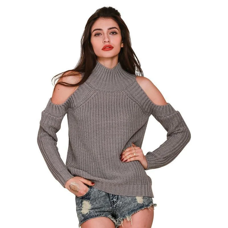 turtleneck off shoulder knitted sweater women fashion tricot pullover jumpers sexy oversized sweater Lapel Neck Sweater