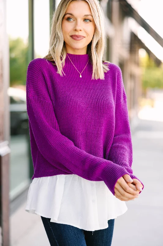 Focus On You Magenta Purple Layered Sweater Spandex Blend Rayon Blend Denim Blend