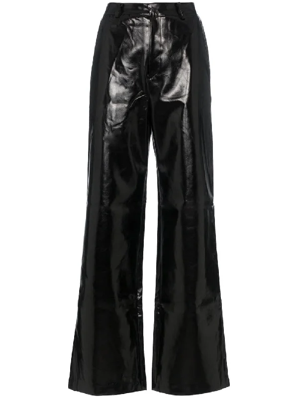 high waisted straight leg leather trousers Trousers Gym Athletic