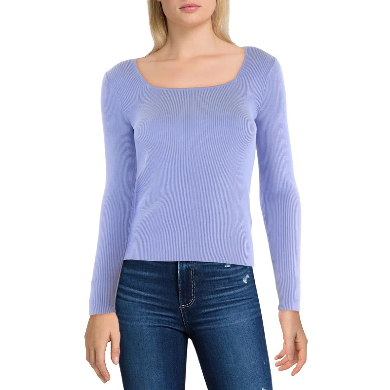 Petites Womens Square Neck Long Sleeve Pullover Top Polo Neck Sweater