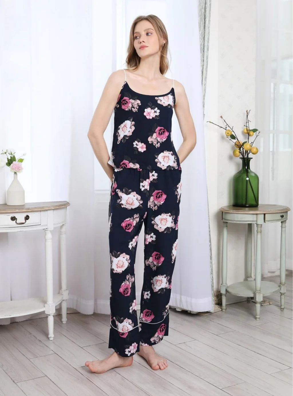 FASHION SUMMER SUSPENDER PRINTED TROUSERS HOME SUIT Trousers practical easy-care