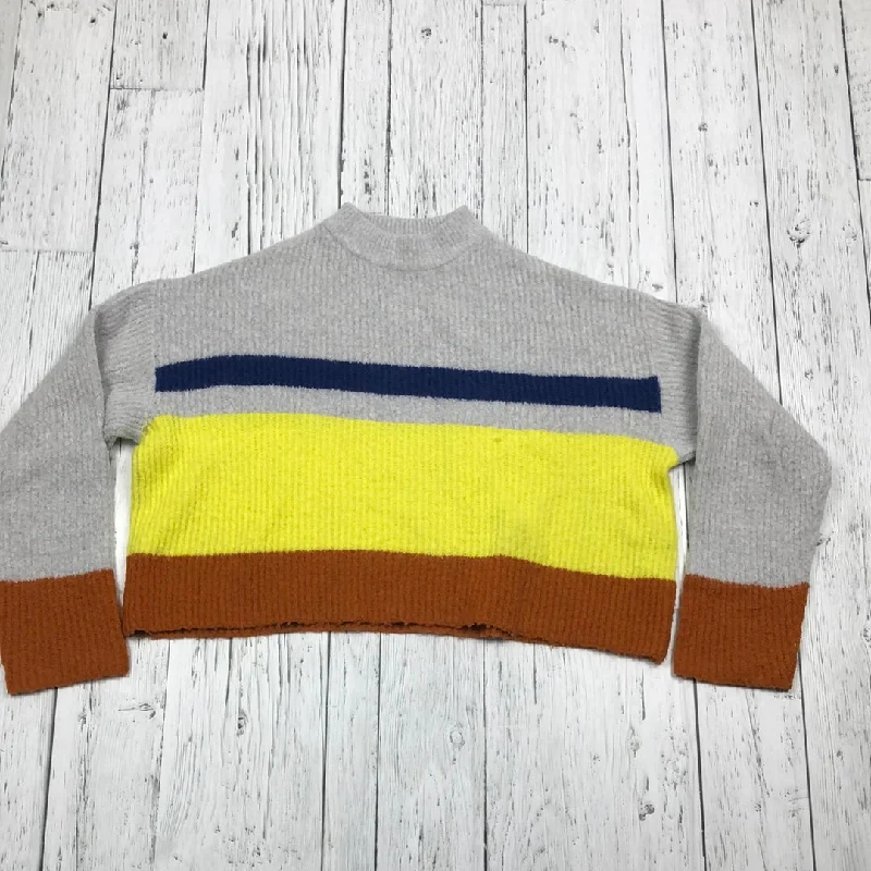 Garage Grey Multicolour Ribbed Crop Sweater - Hers XS Mesh Sweater Canvas Denim