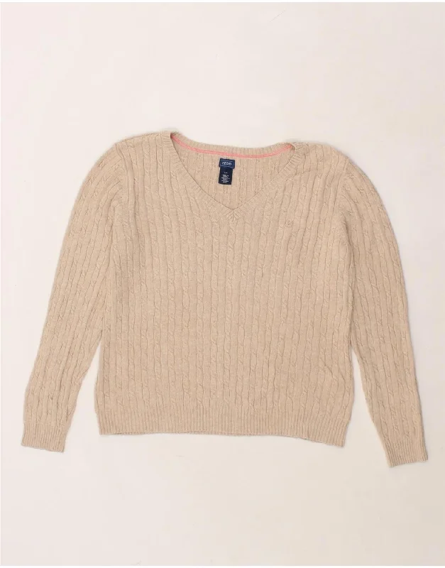 IZOD Womens V-Neck Jumper Sweater UK 14 Medium Beige Cotton Herringbone Houndstooth Plaid IZOD Womens V-Neck Jumper Sweater UK 14 Medium Beige Cotton Herringbone Houndstooth Plaid