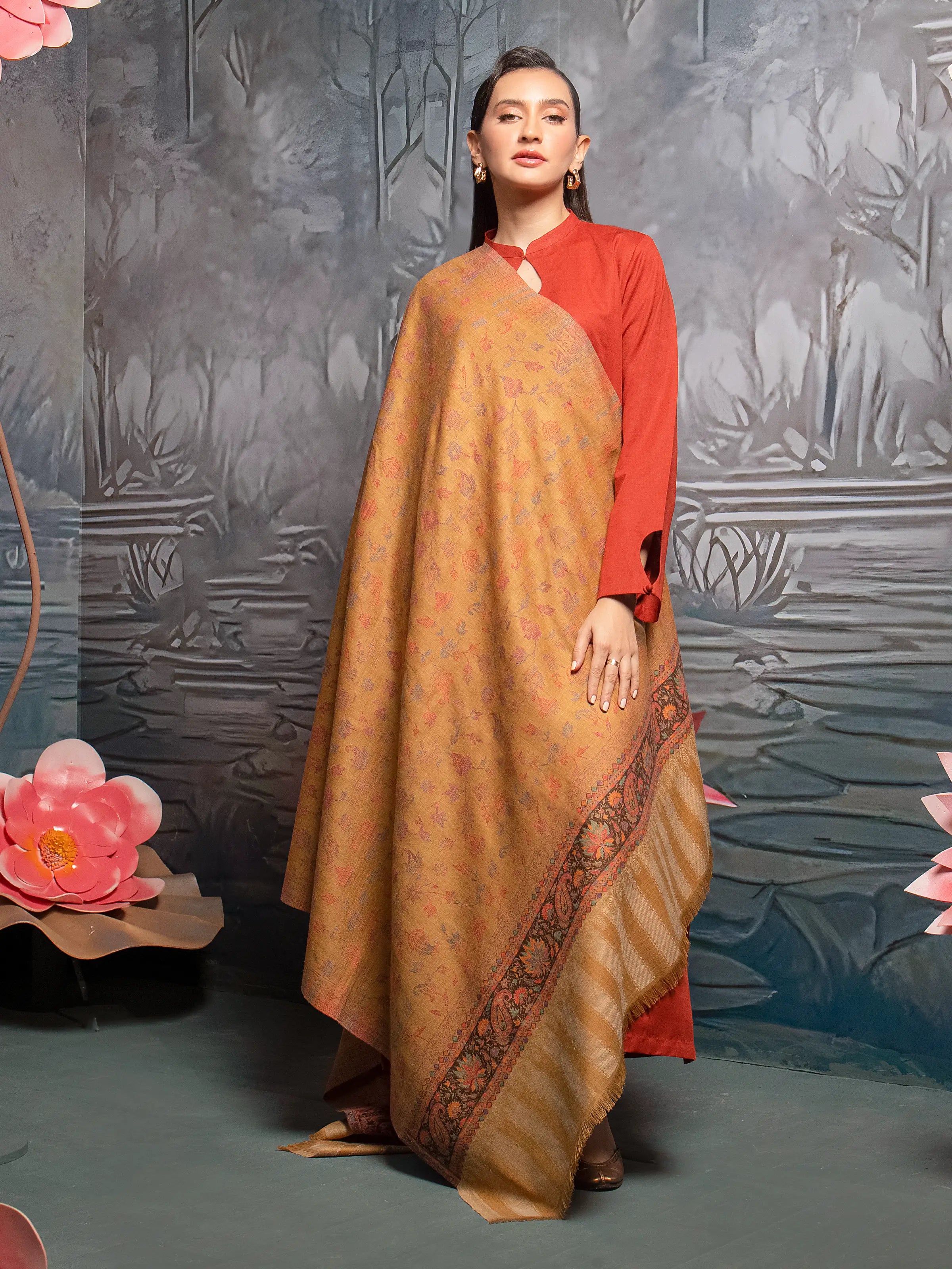 Pashmina Jacquard Zari Shawl - EWMS5-015 Trendy Floral Print Shawl