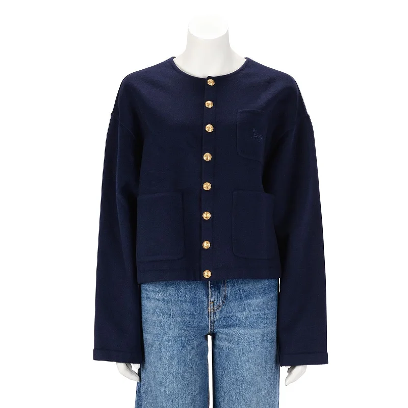 Celine Navy Cashmere Gold Button Jacket FR 40 Appliqued Jacket Beaded Jacket Sequined Jacket