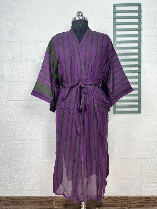 Recycled Pure Cotton Vintage Kimono Open Jacket Boho Summer TieDye House Robe, Beach Coverup | Purple Black Cotton Jacket Linen Jacket Terry Jacket