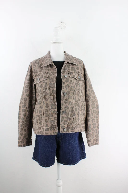 Vintage Leopard Denim Jacket (L) Mesh Jacket Canvas Jacket Denim Jacket