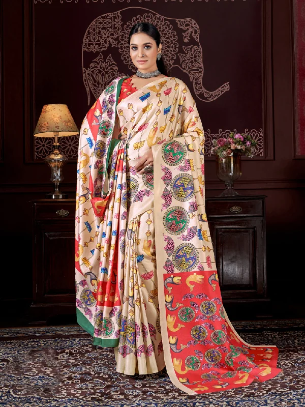 Sonakshi Women's Multicolor Digital Printed Pashmina Saree with Shawl Soft Cotton Shawl Poncho