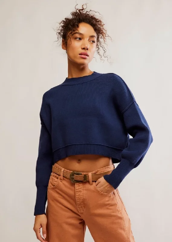 Free People Easy Street Crop Pullover Bateau Neck Pullover