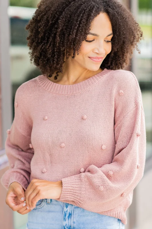 Know Yourself Mauve Pink Pompom Sweater Stretchy Elastic Breathable