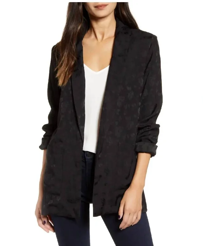 Floral Print Jacquard Open Front Shawl Collar In Black Fashionable Oversized Shawl