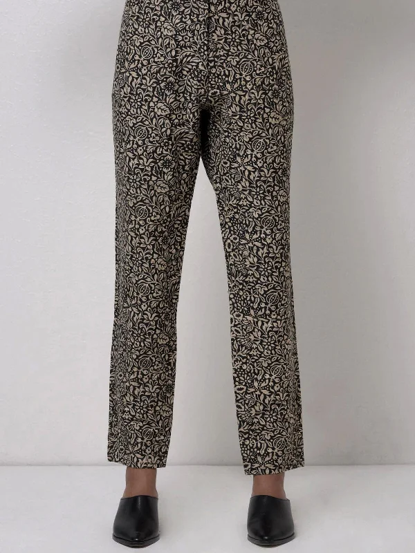 Printed Trouser With Side Pockets Black Trousers Summer Linen