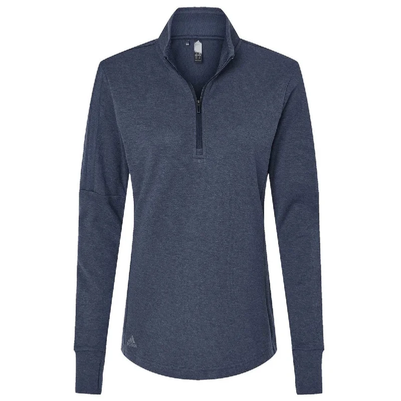 adidas Women's Collegiate Navy Melance 3-Stripes Quarter Zip Pullover Cowl Neck Pullover adidas Women's Collegiate Navy Melance 3-Stripes Quarter Zip Pullover Cowl Neck Pullover