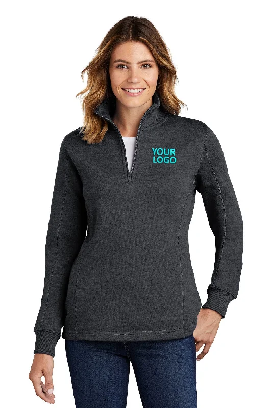 Sport-Tek Ladies Customized 1/4-Zip Sweatshirts, Graphite Heather Hoodie with Raglan Sleeves Sporty Comfortable