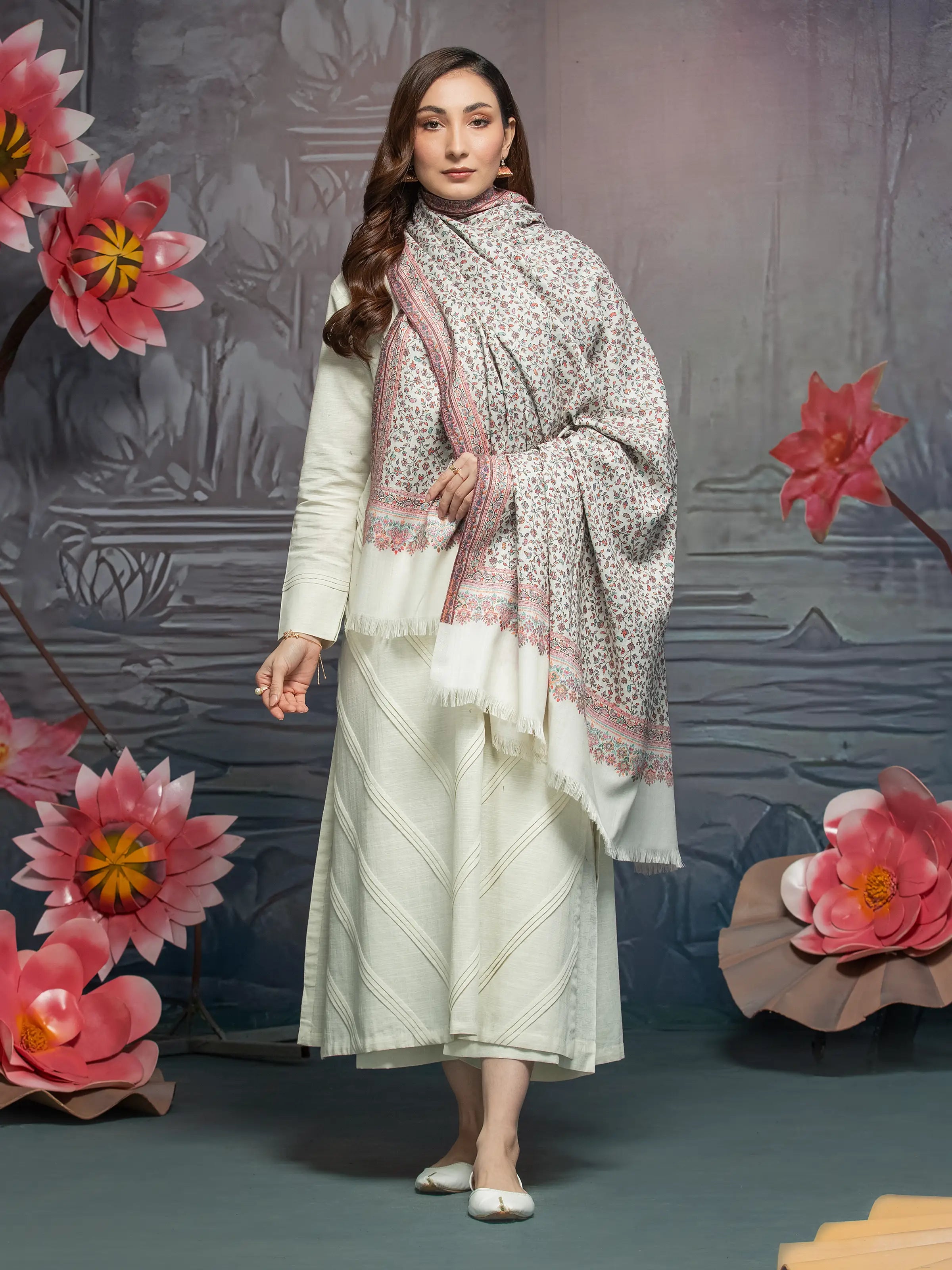 Pashmina Jacquard Zari Shawl - EWMS5-011 Chic Cotton Shawl Wrap