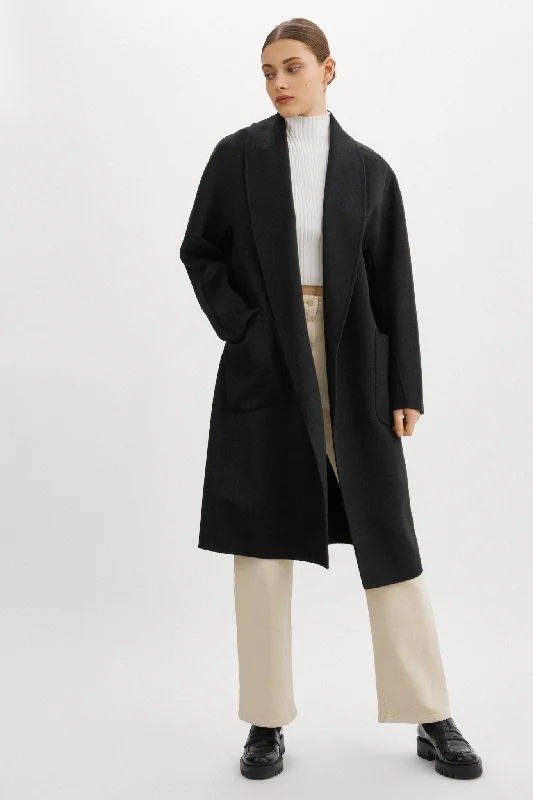 THARA | Shawl Collar Wool Coat Comfortable Embroidered Shawl