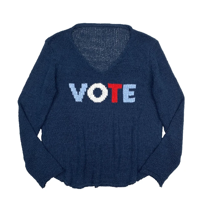 VOTE NAVY V-NECK SWEATER Toggled Drawstring Belted