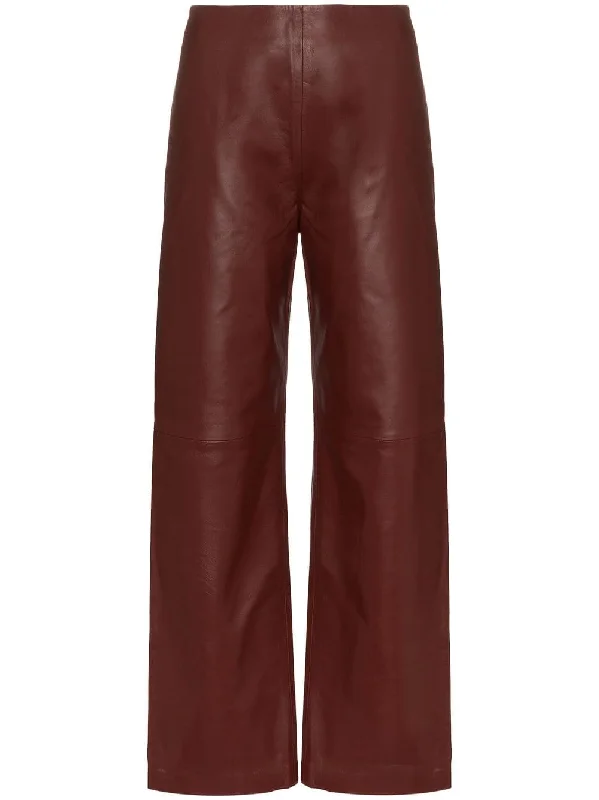 straight leg high-waisted leather trousers Trousers Formal Black