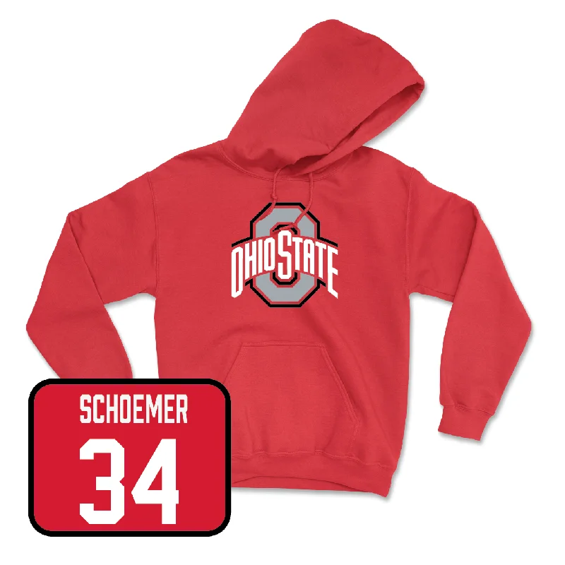 Red Women's Lacrosse Team Hoodie - Audrey Schoemer Hoodie with Hem Embroidery Detailed Premium