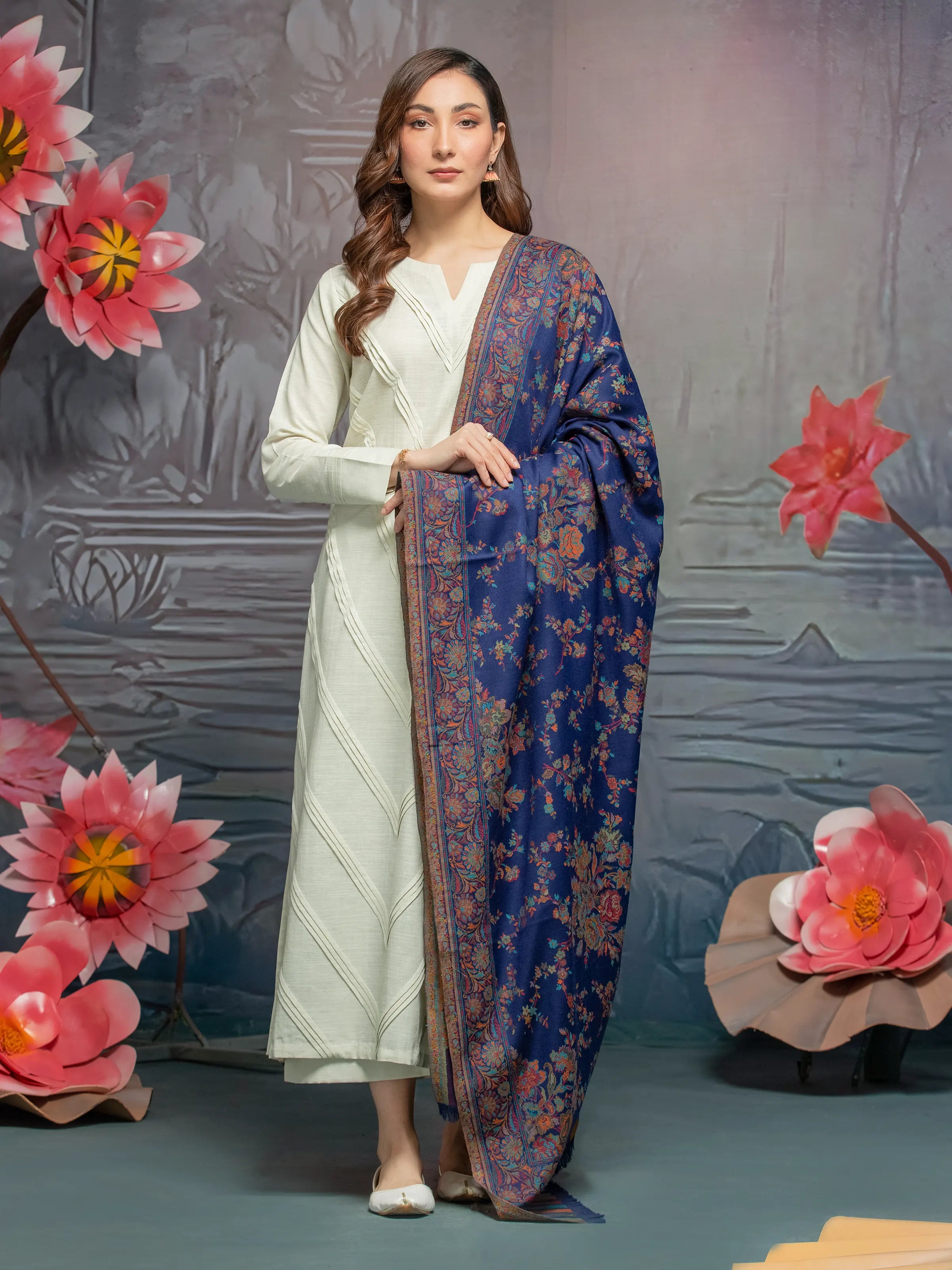 Pashmina Jacquard Zari Shawl - EWMS5-042 Warm Cashmere Shawl Scarf