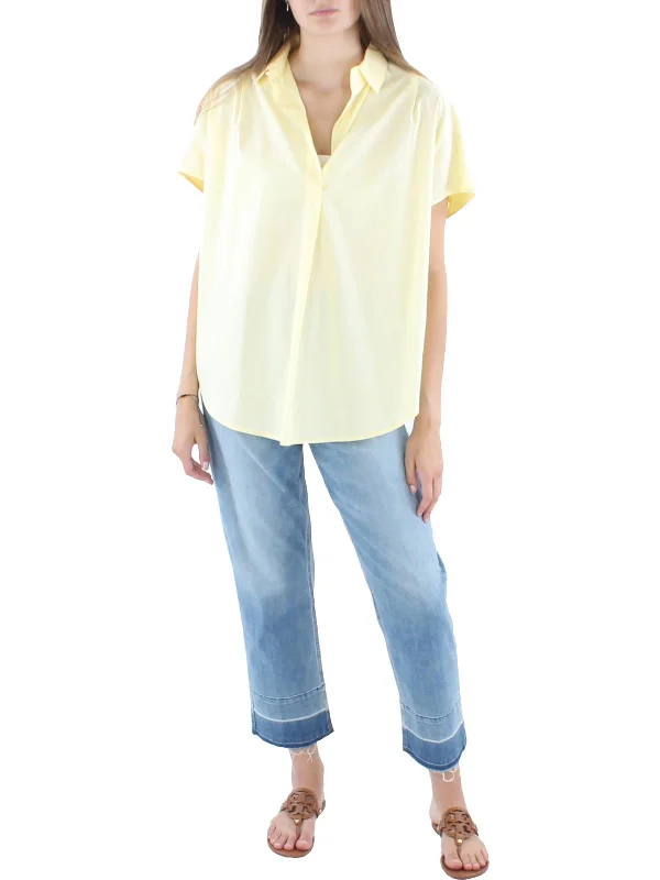 Womens Cotton Split Neck Pullover Top One Shoulder Top