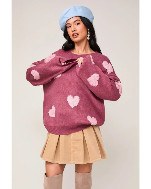 Amira Heart Sweater Rose Blush Mesh Fabric Canvas Fabric Denim Fabric