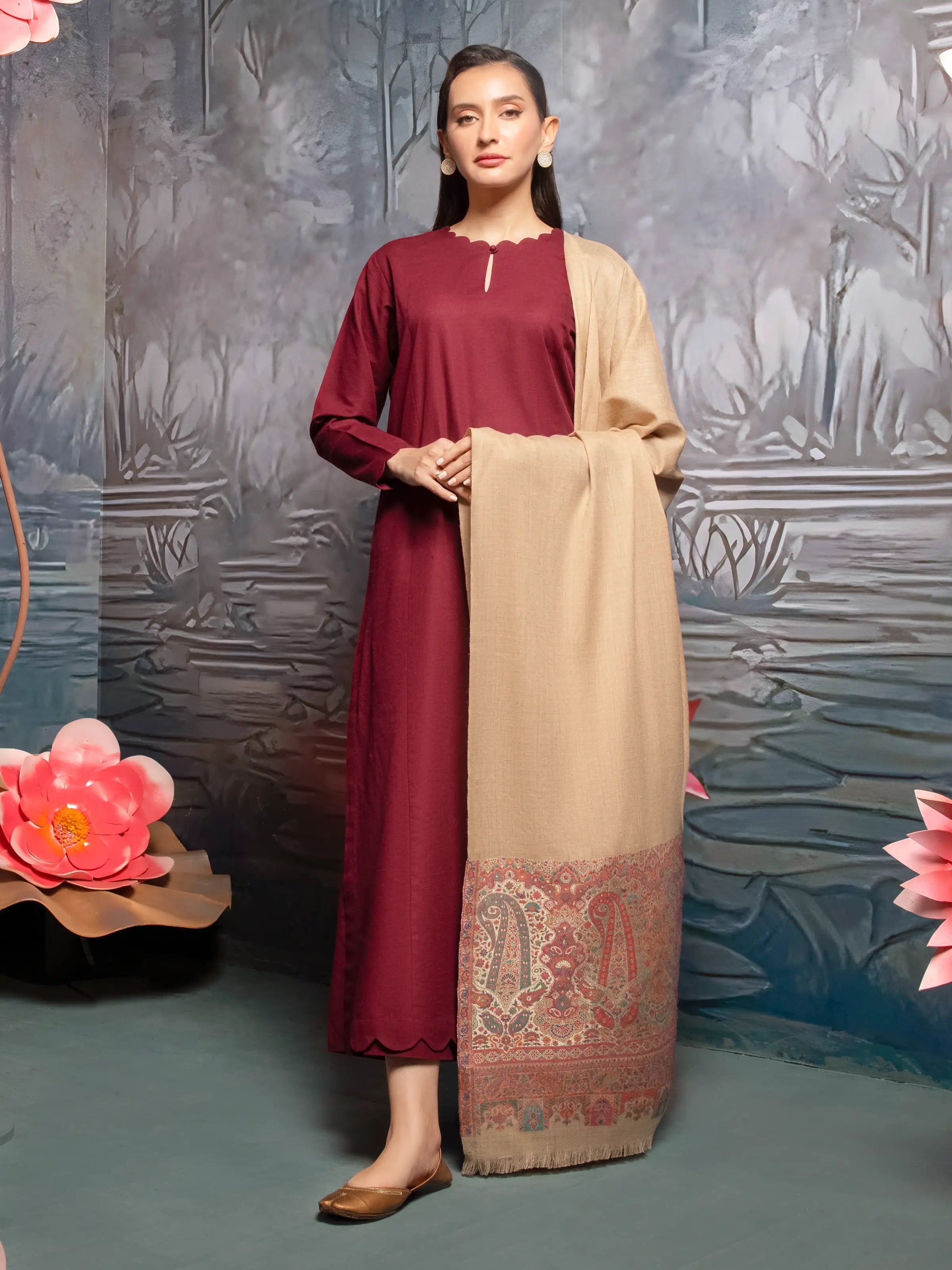 Pashmina Jacquard Zari Shawl - EWMS5-009 Luxurious Cashmere Shawl Wrap