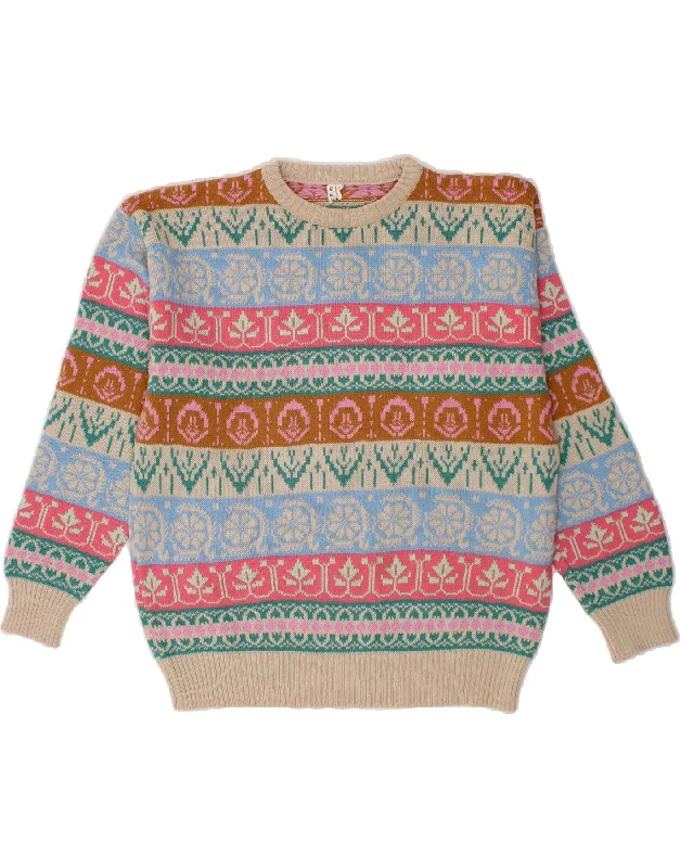 VINTAGE Womens Crew Neck Jumper Sweater Large Multicoloured Fair Isle Slim Fit Regular Fit Oversized VINTAGE Womens Crew Neck Jumper Sweater Large Multicoloured Fair Isle Slim Fit Regular Fit Oversized