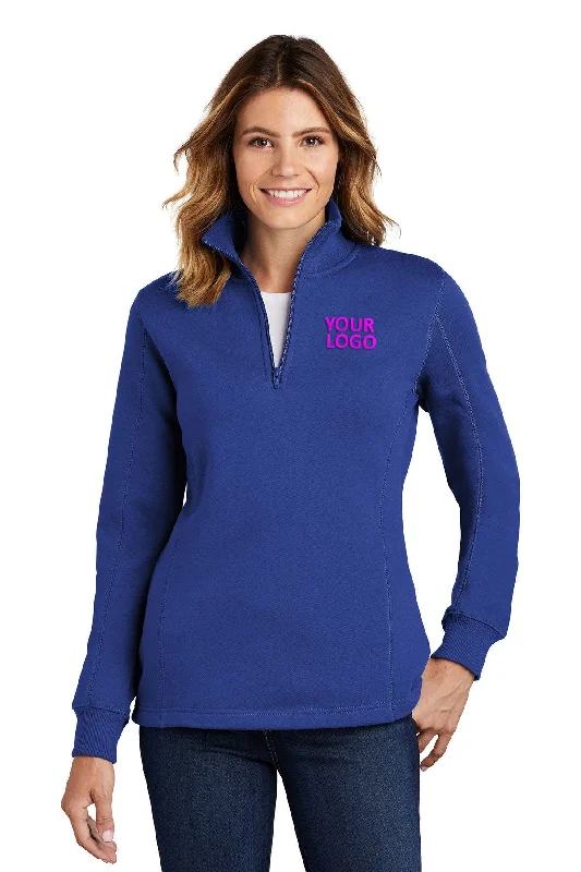 Sport-Tek Ladies Branded 1/4-Zip Sweatshirts, True Royal Hoodie with Bell Sleeves Flared Feminine