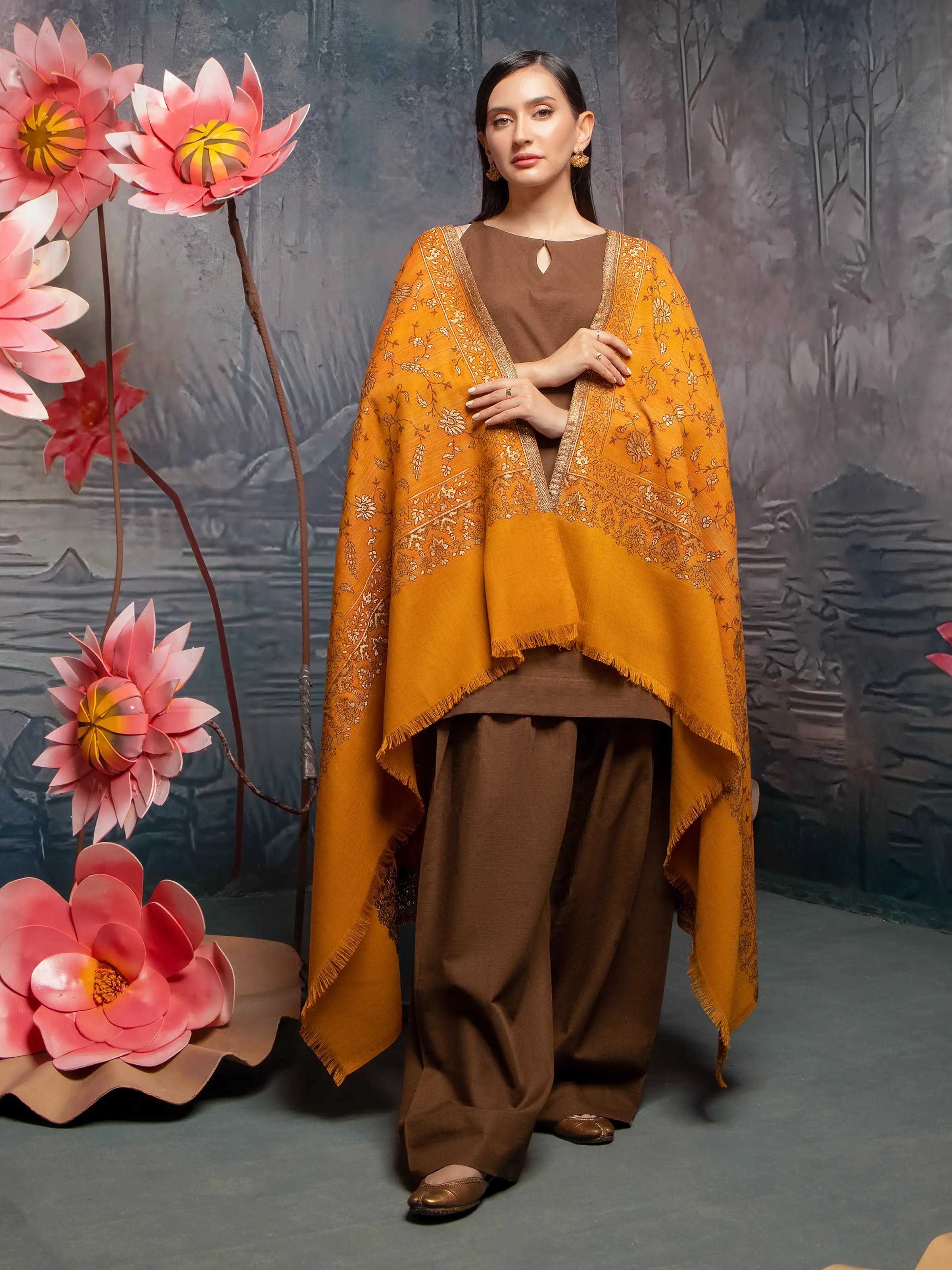 Pashmina Jacquard Zari Shawl - EWMS5-006 Elegant Lace Shawl Wrap