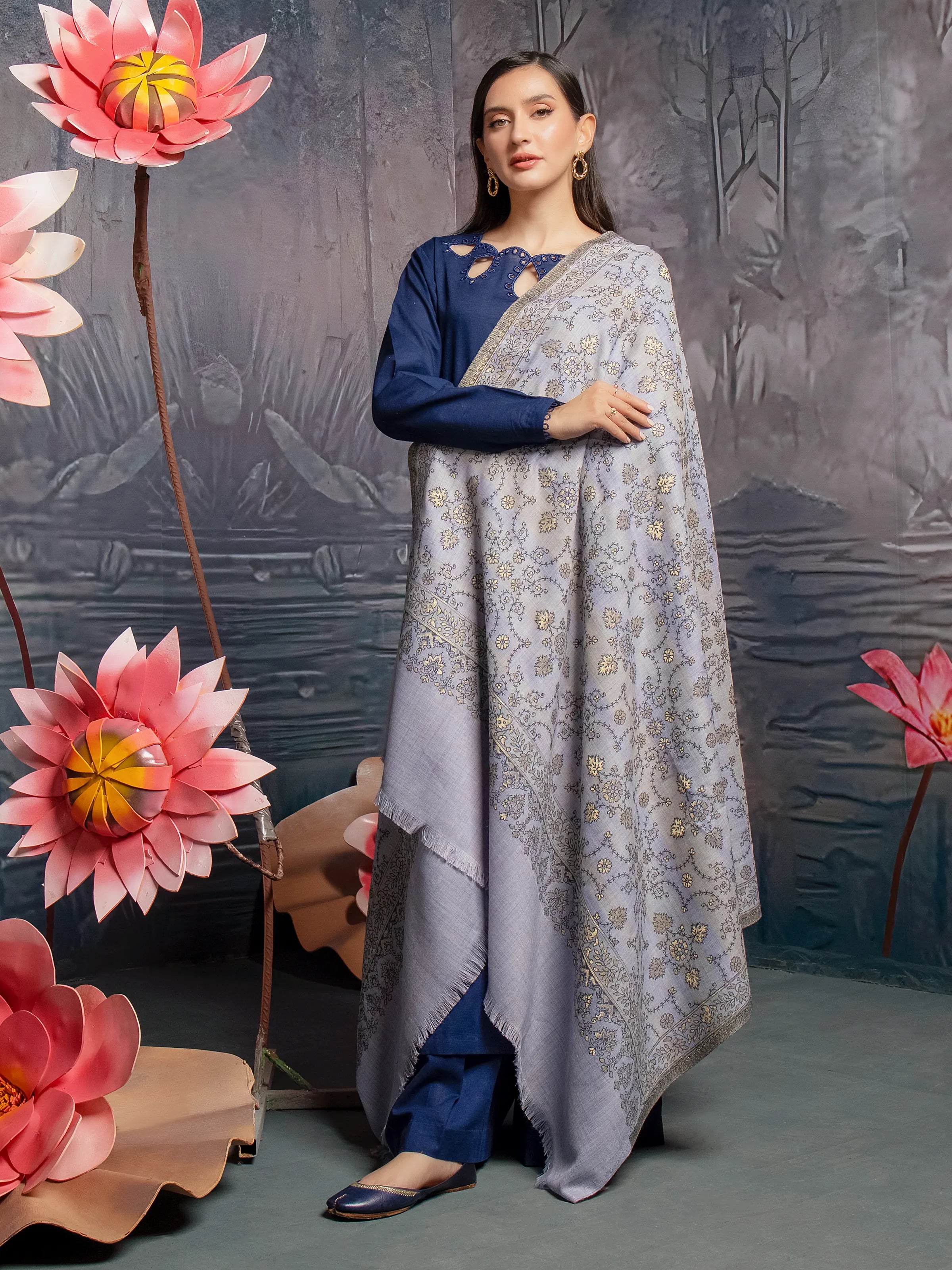 Pashmina Jacquard Zari Shawl- EWMS5-004 Casual Cotton Shawl