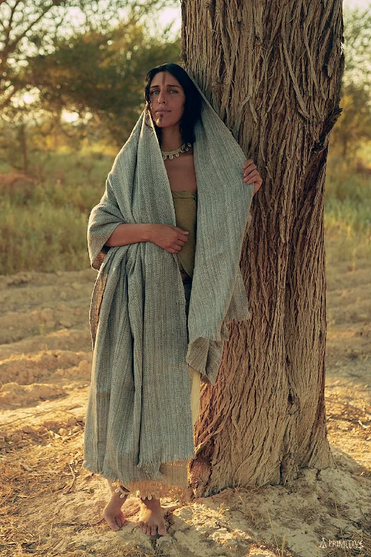 Large Khadi Wool Shawl >> Handwoven Blanket Soft Cotton Shawl Cape