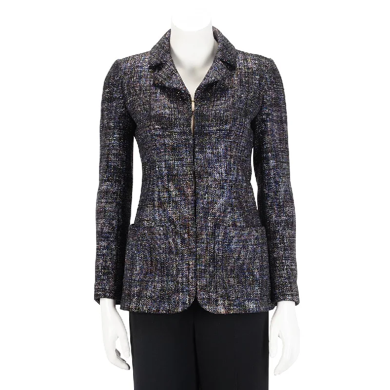 Chanel Black Rainbow Lurex Patch Pocket Jacket FR 38 Print Jacket Jacquard Jacket Patchwork Jacket