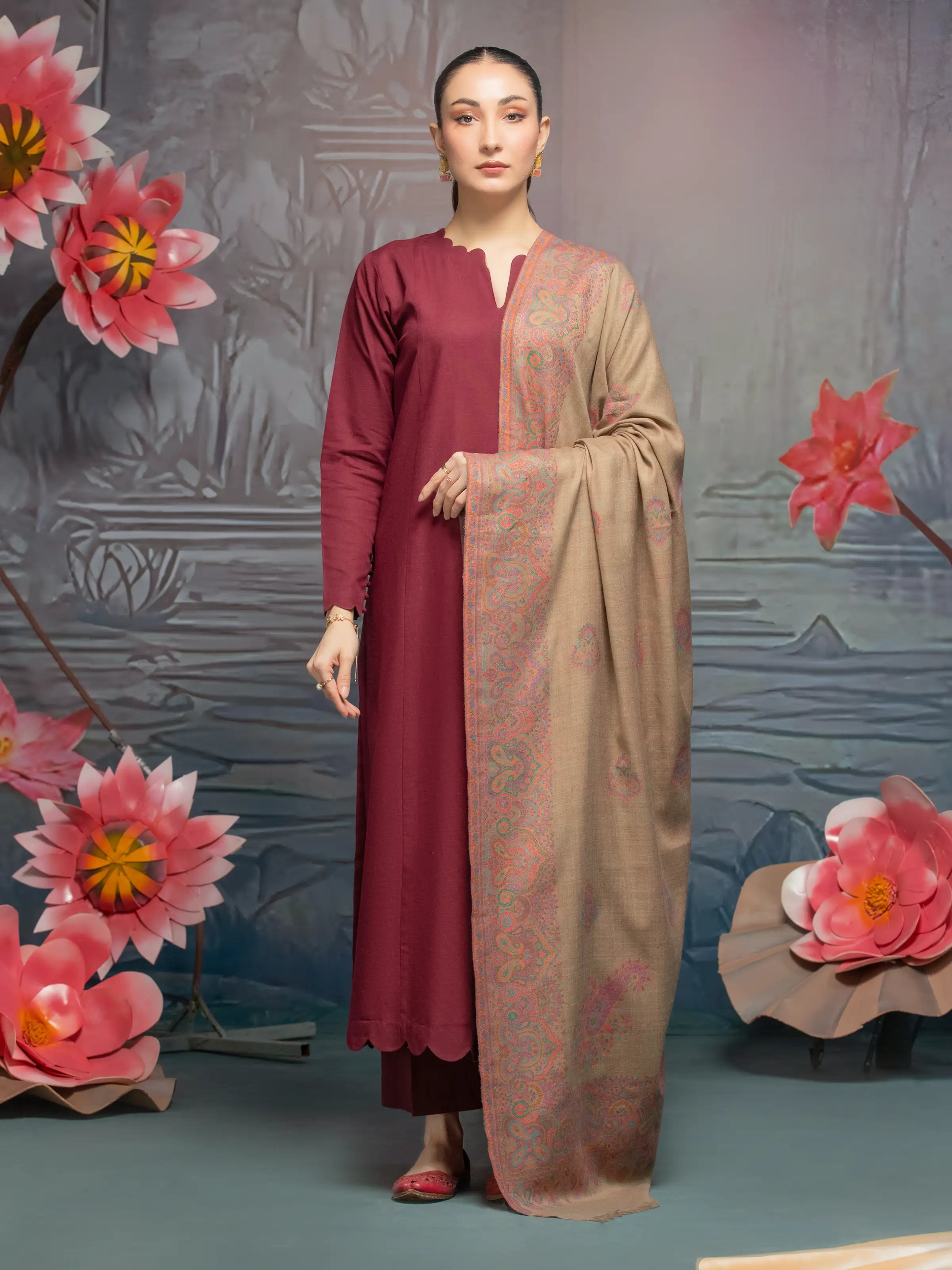 Pashmina Jacquard Zari Shawl - EWMS5-018 Warm Wool Shawl Cape