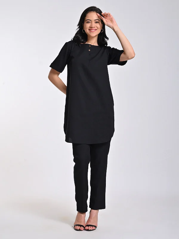 Linen Black Tunic With Trousers Co-Ord Set Trousers Bestseller Popular