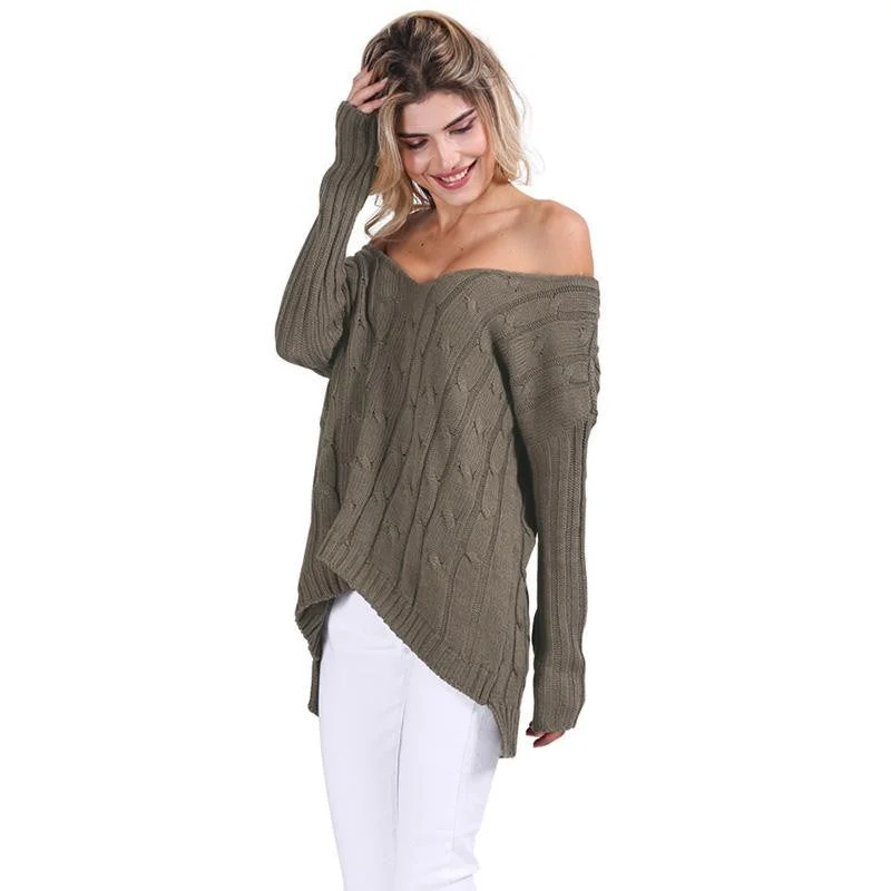 Criss cross top Backless knitted sweater women Oversized knitwear Loose jumpers white pullover Ruffled Neck Pullover