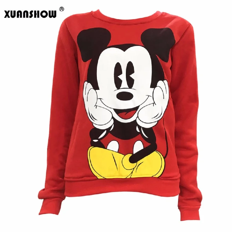 XUANSHOW 2019 Women Sweatshirts Hoodies Character Printed Casual Pullover Cute Jumpers Top Long Sleeve O-Neck Fleece Tops S-XXL Plunging Neck Pullover