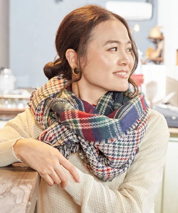 Double Plaid Shawl Stylish Cashmere Shawl Cape