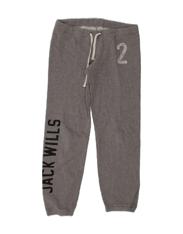 JACK WILLS Womens Graphic Tracksuit Trousers Joggers UK 10 Small  Grey Trousers Flared Retro