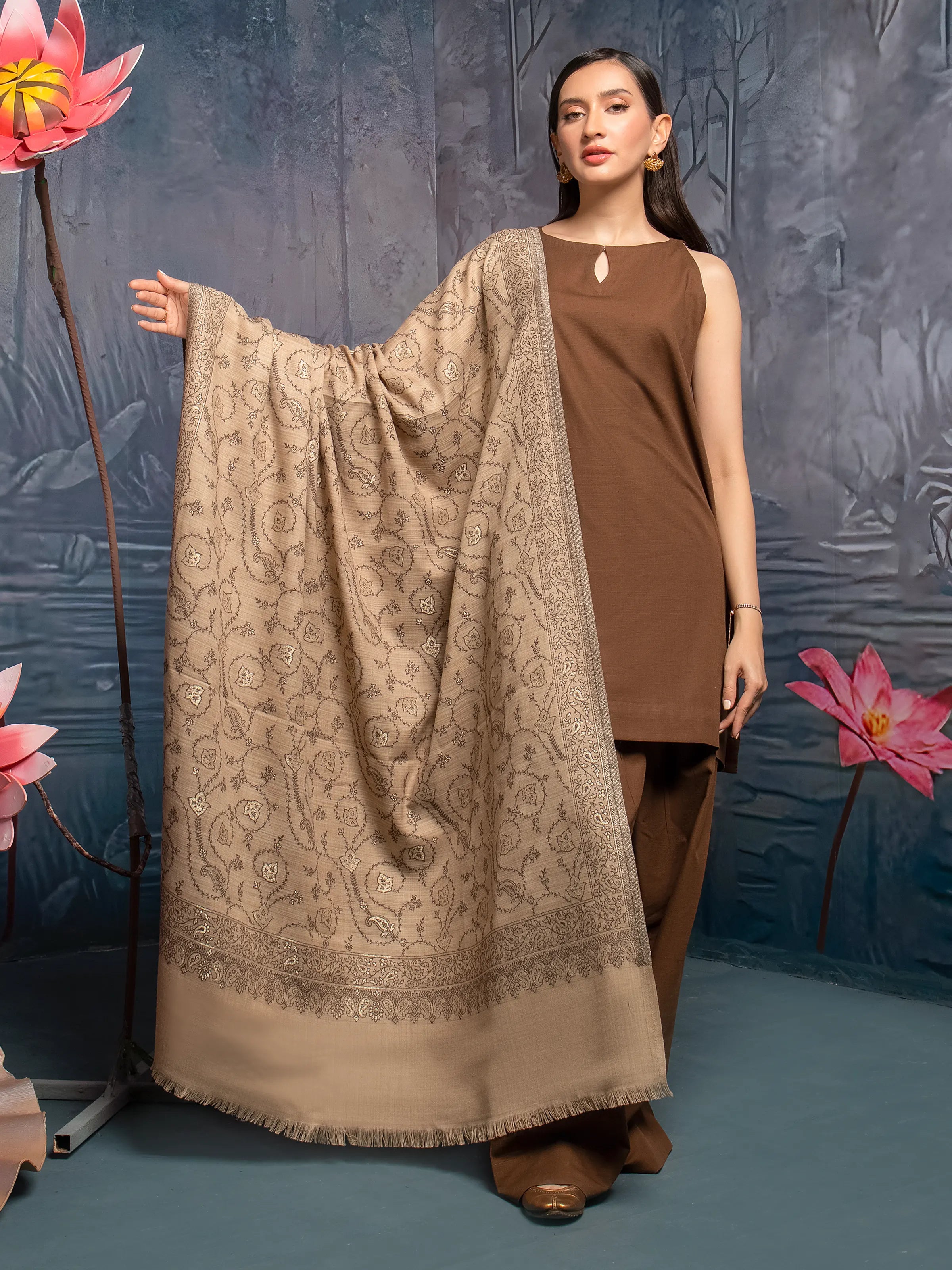 Pashmina Jacquard Zari Shawl - EWMS5-010 Soft Knit Shawl Poncho