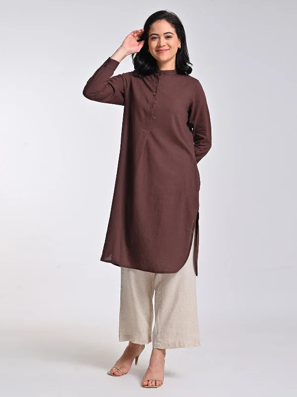 Brown Pleated Tunic With Beige Trousers Set Trousers Favorite Customer