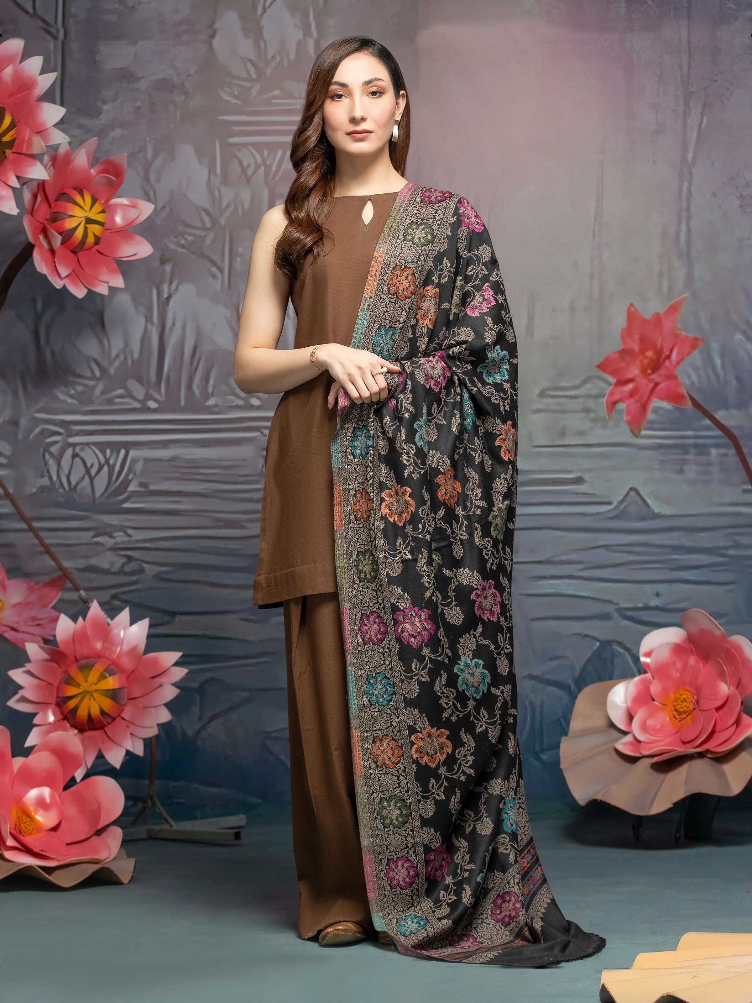 Pashmina Jacquard Zari Shawl - EWMS5-036 Cozy Fleece Shawl Scarf