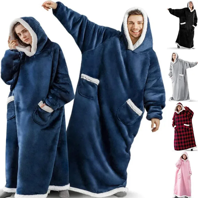 Fleece Oversized Hoodie Blanket Winter Warm Home Clothes Women Men Oversized Pullover With Pockets Cowl Neck Pullover