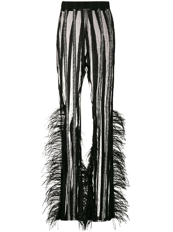 embellished feather trim trousers Chinos Cotton Straight Leg