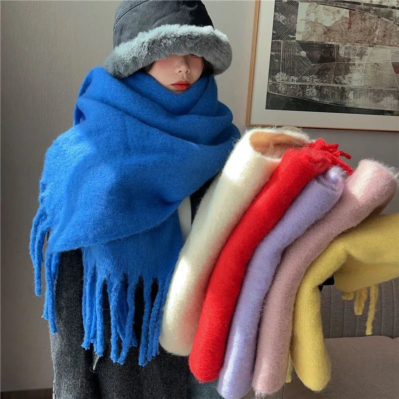 Fashion Luxury Brand Solid Colors Thicken Scarf Women Cashmere Shawls Winter Warm Scarves Soft Pashmina Neckerchief Wrap Trendy Embroidered Shawl Wrap