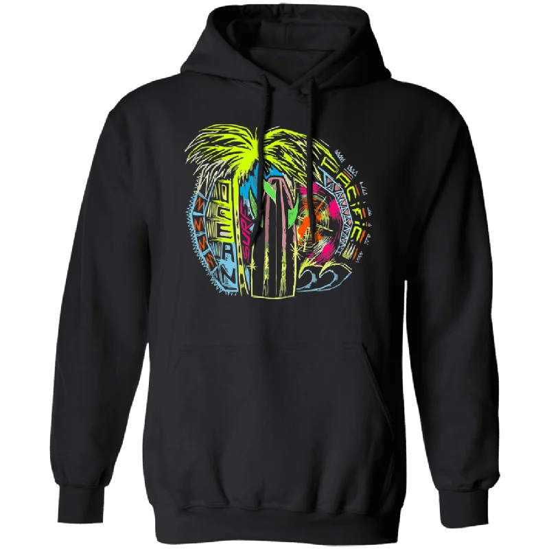 Neon Palms Fleece Hoodie Hoodie with Tied Waist Feminine Flattering